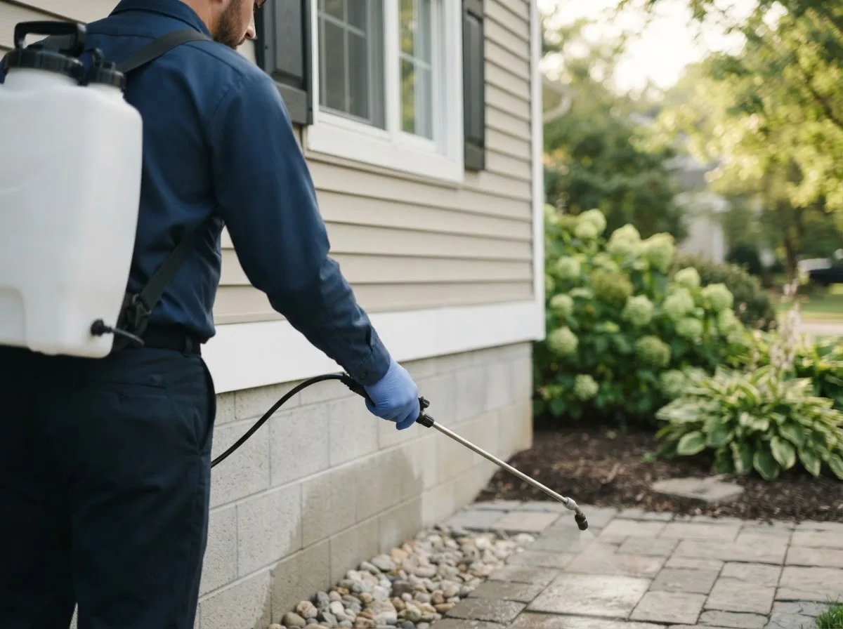 Pest control technician inspecting a home in Berkeley Springs, WV